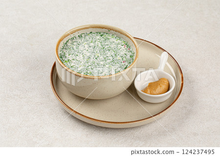 Portion of russian cold soup okroshka 124237495
