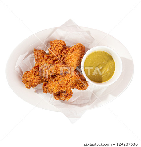 Golden fried chicken with sauce in the cafe 124237530