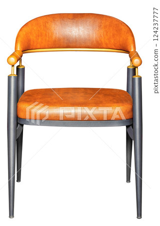 Elegant modern chair with warm leather upholstery in a stylish setting. Isolated on white background. Elegant modern chair with warm leather upholstery in a stylish setting. Isolated on white background. 124237777