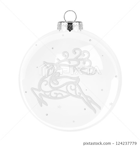 Christmas transparent glass ball with deer Isolated 124237779