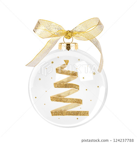 Christmas transparent glass ball with golden fir tree isolated on white background Christmas transparent glass ball with golden fir tree isolated on white background 124237788