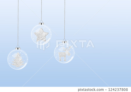 Christmas card with transparent ball on blue background Christmas card with transparent ball on blue background 124237808