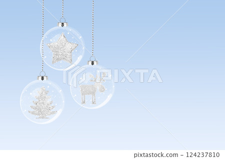 Christmas card with transparent ball on blue background Christmas card with transparent ball on blue background 124237810
