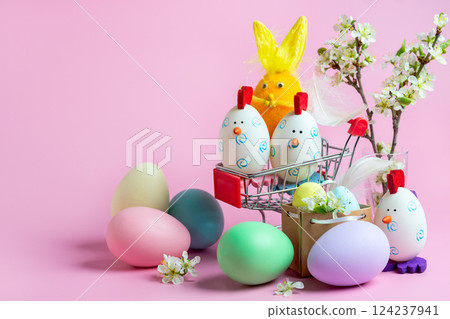 Vibrant Easter Eggs and Bunny Display. Vibrant Easter Eggs and Bunny Display. 124237941