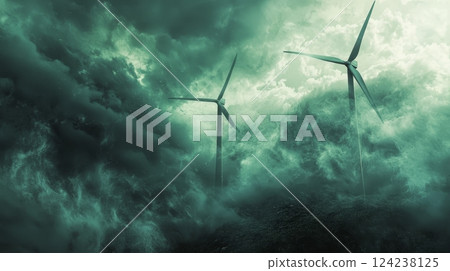 Stormy Skies Over Wind Turbines Renewable Energy Nature Dynamic Dramatic Atmosphere Stormy Skies Over Wind Turbines Renewable Energy Nature Dynamic Dramatic Atmosphere 124238125