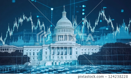 Power and Economics Capitol Building with Stock Market Charts Digital Environment Power and Economics Capitol Building with Stock Market Charts Digital Environment 124238228
