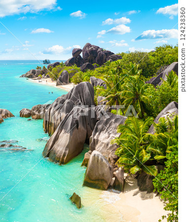 Anse Source D'Argent - the most beautiful beach of Seychelles. La Digue Island, Seychelles Anse Source D'Argent - the most beautiful beach of Seychelles. La Digue Island, Seychelles 124238360