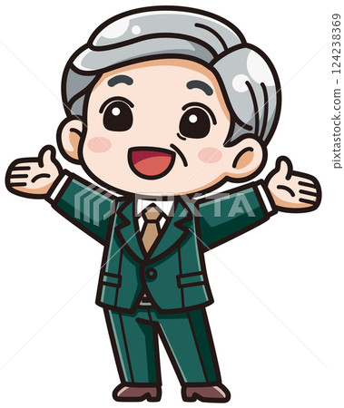 Vector illustration of an elderly man in a suit with his eyes open and his arms spread wide / with shadow highlights 124238369