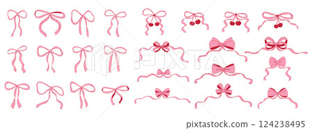 Coquette bows. Simple hand drawn bowknots. Trendy coquette aesthetic. 124238495