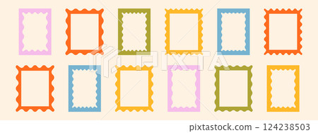 Set of wave and curvy borders. Trendy curved frame box. Modern vector template 124238503
