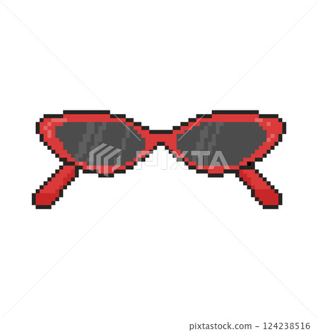 Pixel art sunglasses icon in 8 bit style. Retro 80s,90s video game graphics. 124238516