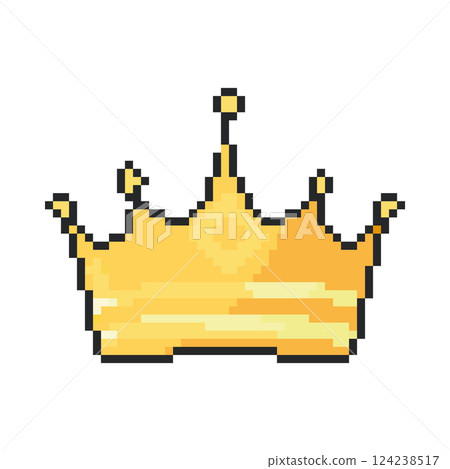 Pixel art crown icon in 8 bit style. Retro 80s,90s video game graphics. 124238517