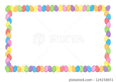 Colorful Easter eggs forming a decorative border, with empty space in the center for text and images. Rectangular frame made of numerous multi colored Paschal eggs, some with decorative patterns. Colorful Easter eggs forming a decorative border, with empty space in the center for text and images. Rectangular frame made of numerous multi colored Paschal eggs, some with decorative patterns. 124238651