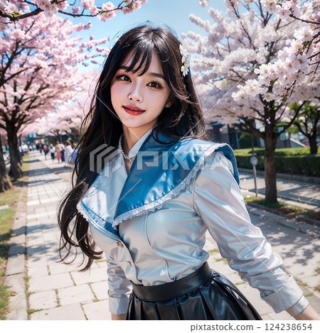 Commemorative photo taken under the cherry blossoms - Innocent 124238654