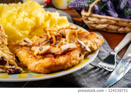 Traditional pork chop with mushrooms. 124238731