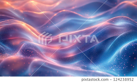 Flowing abstract light ripples in shades of blue and pink create a dreamy background. 124238952