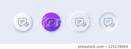 Statistic line icon. Neumorphic, Purple gradient, 3d pin buttons. Data pie-chart sign. Chat report symbol. Line icons. Neumorphic buttons with outline signs. Vector 124239069