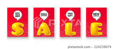 Poster templates with 3d sale text. Get Extra 75 percent off Sale. Discount offer price sign. Special offer symbol. Save 75 percentages. Extra discount poster frame message. Offer chat bubbles. Vector Poster templates with 3d sale text. Get Extra 75 percent off Sale. Discount offer price sign. Special offer symbol. Save 75 percentages. Extra discount poster frame message. Offer chat bubbles. Vector 124239074