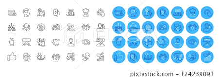 Touchscreen gesture, Discount and Sick man line icons pack. Meeting, Salary employees, Fake review web icon. Security agency, Safe water, Like pictogram. Accounting, Salary, Video conference. Vector Touchscreen gesture, Discount and Sick man line icons pack. Meeting, Salary employees, Fake review web icon. Security agency, Safe water, Like pictogram. Accounting, Salary, Video conference. Vector 124239091