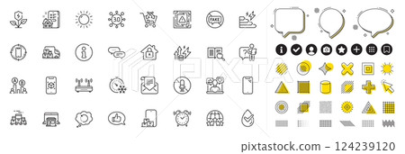 Set of Search text, Feedback and Smartphone line icons for web app. Design elements, Social media icons. Search employee, Energy inflation, Dermatologically tested icons. Vector 124239120