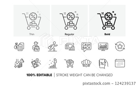 Accounting wealth, Businessman run and Add products line icons. Pack of Payment method, Calendar, Shopping cart icon. Card, Deflation, Crown pictogram. Delivery discount, Statistics. Vector 124239137