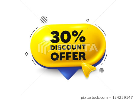 Offer speech bubble 3d icon. 30 percent discount tag. Sale offer price sign. Special offer symbol. Discount chat offer. Speech bubble cursor banner. Text box balloon. Vector Offer speech bubble 3d icon. 30 percent discount tag. Sale offer price sign. Special offer symbol. Discount chat offer. Speech bubble cursor banner. Text box balloon. Vector 124239147