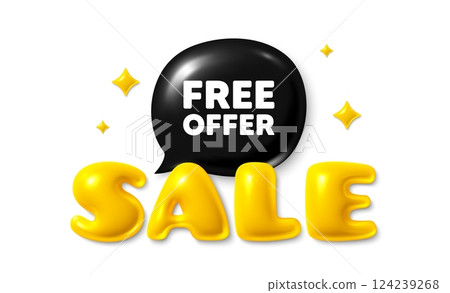 Sale text 3d banner with chat bubble. Free offer tag. Special offer sign. Sale promotion symbol. Free offer chat message. 3d speech bubble offer banner. Sale text balloon. Vector 124239268