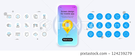 Phone mockup with 3d map pin icon. Technical info, Chemistry pipette and Antistatic line icons. Pack of Idea, Seo targeting, Face biometrics icon. Recovery gear, Cloud upload, Puzzle pictogram. Vector Phone mockup with 3d map pin icon. Technical info, Chemistry pipette and Antistatic line icons. Pack of Idea, Seo targeting, Face biometrics icon. Recovery gear, Cloud upload, Puzzle pictogram. Vector 124239279