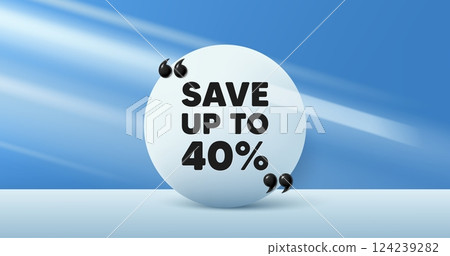 Save up to 40 percent. Circle frame, product stage background. Discount Sale offer price sign. Special offer symbol. Discount round frame message. Minimal design offer scene. Vector Save up to 40 percent. Circle frame, product stage background. Discount Sale offer price sign. Special offer symbol. Discount round frame message. Minimal design offer scene. Vector 124239282