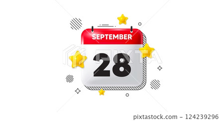 Calendar date of September 3d icon. 28th day of the month icon. Event schedule date. Meeting appointment time. 28th day of September. Calendar month date banner. Day or Monthly page. Vector 124239296