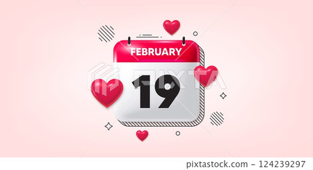 Calendar date of February 3d icon. 19th day of the month icon. Event schedule date. Meeting appointment time. 19th day of February. Calendar month date banner. Day or Monthly page. Vector 124239297