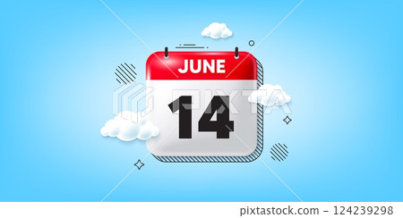 Calendar date of June 3d icon. 14th day of the month icon. Event schedule date. Meeting appointment time. 14th day of June. Calendar month date banner. Day or Monthly page. Vector 124239298