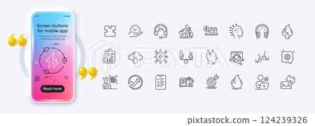 Target goal, Salary and Interview line icons for web app. Phone mockup gradient screen. Pack of Video conference, Safe time, Difficult stress pictogram icons. Vector Target goal, Salary and Interview line icons for web app. Phone mockup gradient screen. Pack of Video conference, Safe time, Difficult stress pictogram icons. Vector 124239326