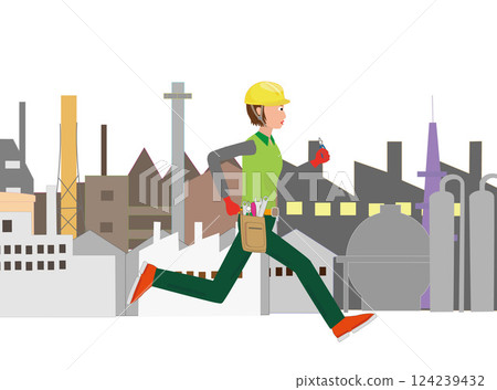 工程師們在工廠裡忙碌著奔波。 124239432