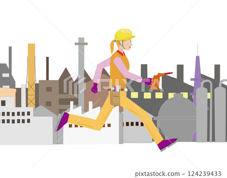 工程師們在工廠裡忙碌著奔波。 124239433