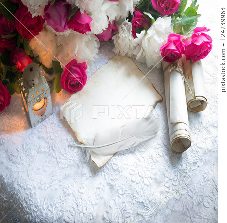 Paper with quill and flowers 124239963