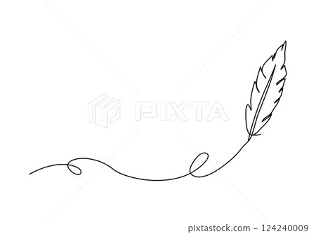 Feather. One line drawing vector illustration. 124240009