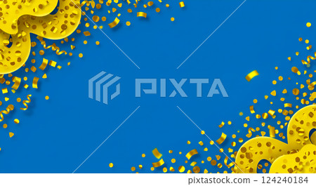 優雅的藍色背景上閃閃發光的金色五彩紙屑 124240184