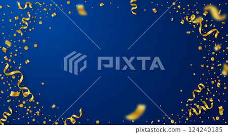 優雅的藍色背景上閃閃發光的金色五彩紙屑 124240185