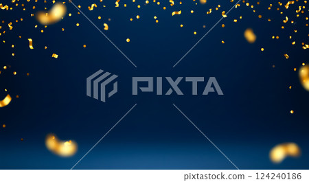 優雅的藍色背景上閃閃發光的金色五彩紙屑 124240186