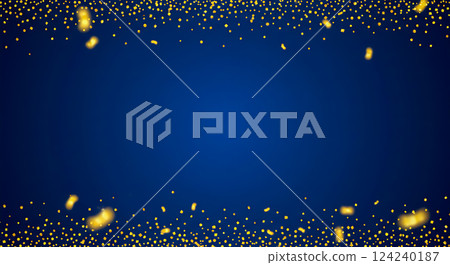 優雅的藍色背景上閃閃發光的金色五彩紙屑 124240187