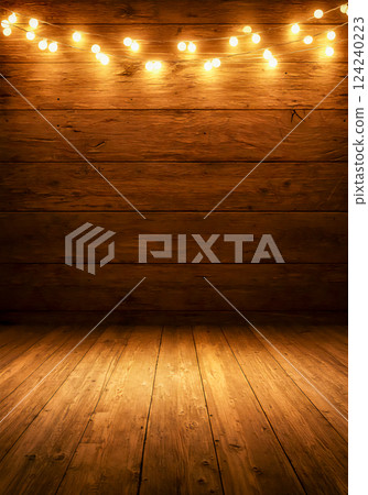 溫暖的燈光包裹的木質背景 124240223