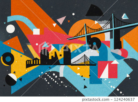 An architectural design with abstract forms woven together by geometric patterns An architectural design with abstract forms woven together by geometric patterns 124240637
