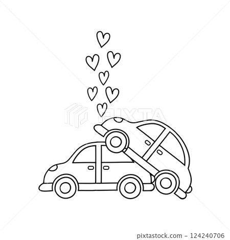 Cars in the kiss. Accidents and couples. Men and women get into an accident and find love-Vector graphics. 124240706