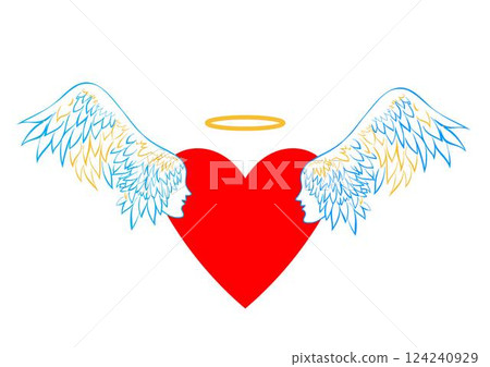 Heart with wings and a halo. 124240929
