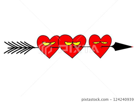 Funny picture. Hearts skewered on an arrow of Cupid. 124240939