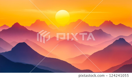 Abstract nature background with mountain range on sunrise 124241055
