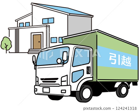 一輛卡車穿過住宅區的插圖 124241318
