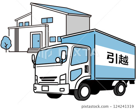 Illustration of a truck running through a residential area 124241319