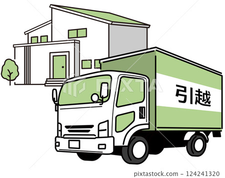 Illustration of a truck running through a residential area 124241320
